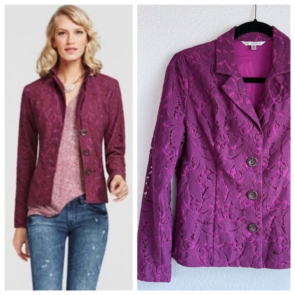 CAbi Women's Plumberry Lace Frolic Blazer Suit Jacket in Purple & Magenta Size 6